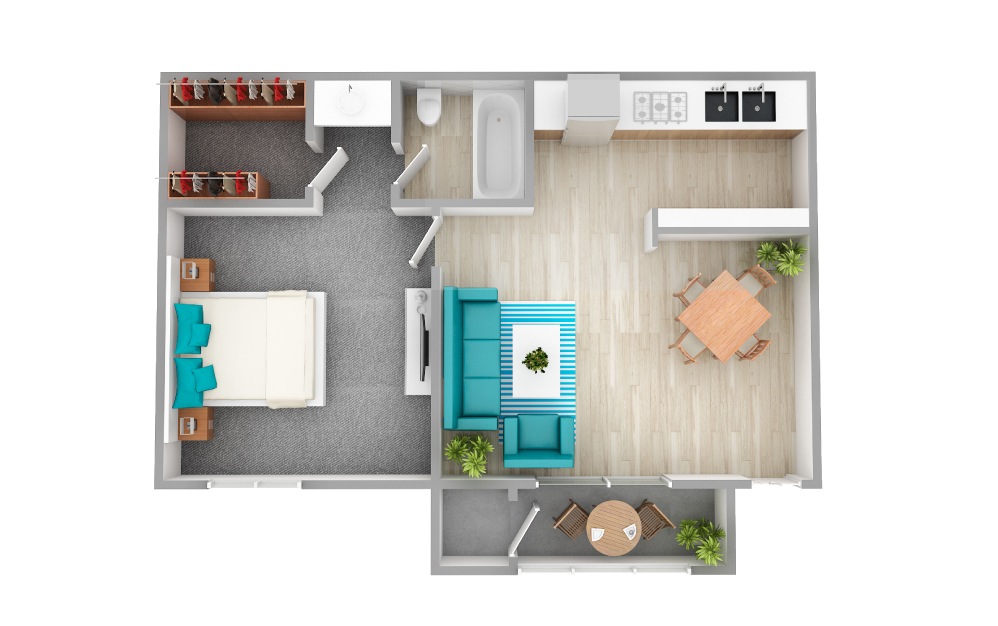 A1 - 1 bedroom floorplan layout with 1 bath and 510 square feet.