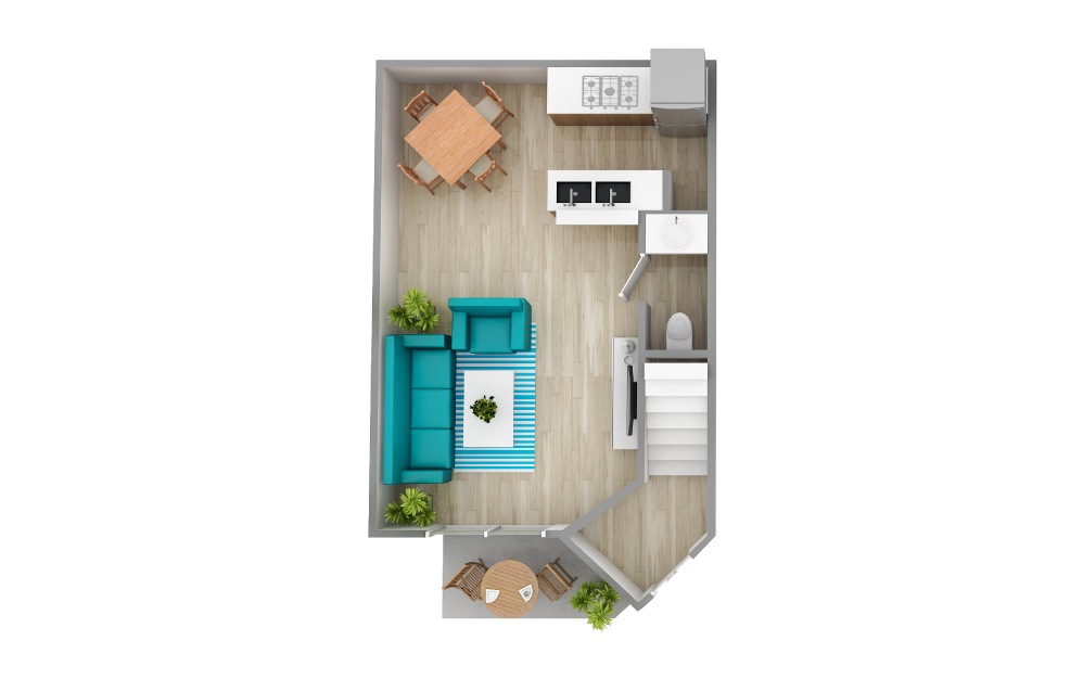 A3 - 1 bedroom floorplan layout with 1.5 bath and 872 square feet. (Floor 1)