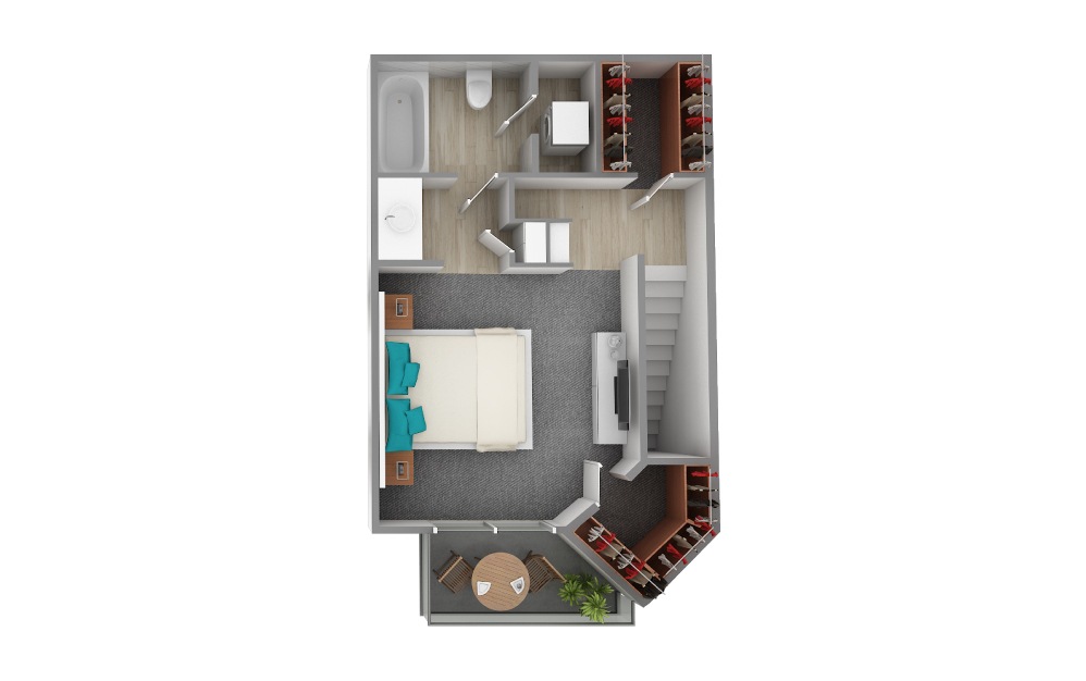 A3 - 1 bedroom floorplan layout with 1.5 bath and 872 square feet. (Floor 2)