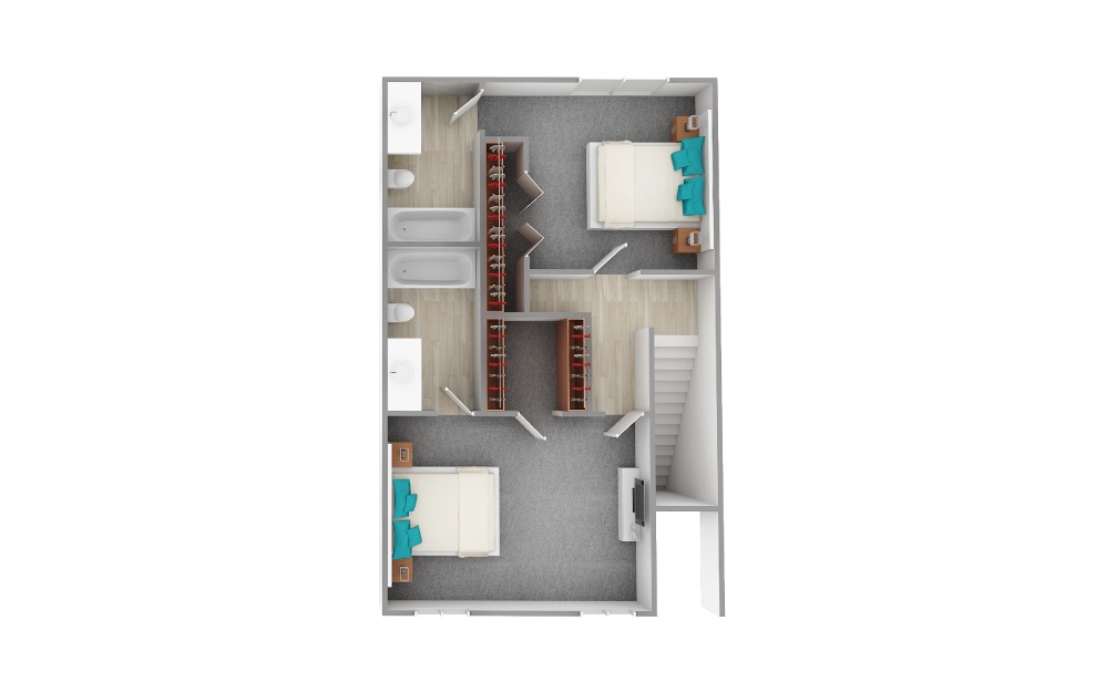 B3 - 2 bedroom floorplan layout with 2.5 baths and 1082 square feet. (Floor 2)